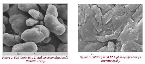 microscopic pictures of EOS virgin PA 12 medium and high magnification